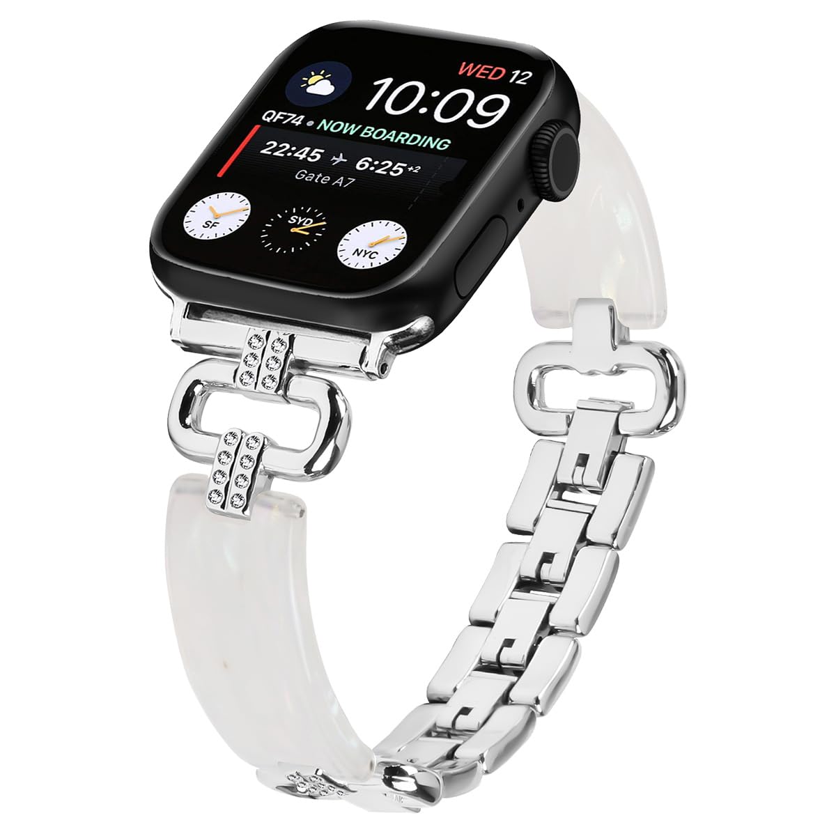 Miimall Resin Strap for Apple Watch Series 11 10 9 8 7 6 5 4 Ultra SE 3 2 1, Bling Metal Strap for iWatch 42mm 41mm 40mm 38mm