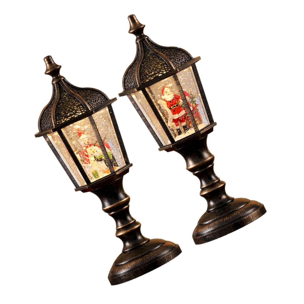 STOBAZA 2 Pezzi Lanterna Decorativa di Natale Musicale in Resina con Illuminazione USB e Batteria, per Decorazione Casa e Ufficio con Atmosfera Festiva Natalizia
