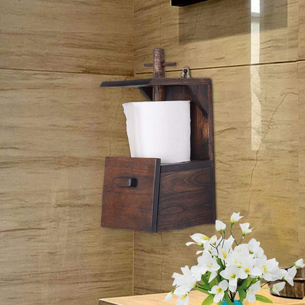 NEECS Portarotolo per Scatola di Carta igienica, Parete retrò in Legno massello Fatta a Mano, Stile retrò Creativo, Forte e Durevole