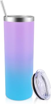 Volhoply 600ml 20oz Skinny Tumbler with Lid and Straw, Stainless Steel Straight Tumblers Cup, Vacuum Insulated Coffee Mug for Home, Office, Travel, DIY Lavender,1 Pack