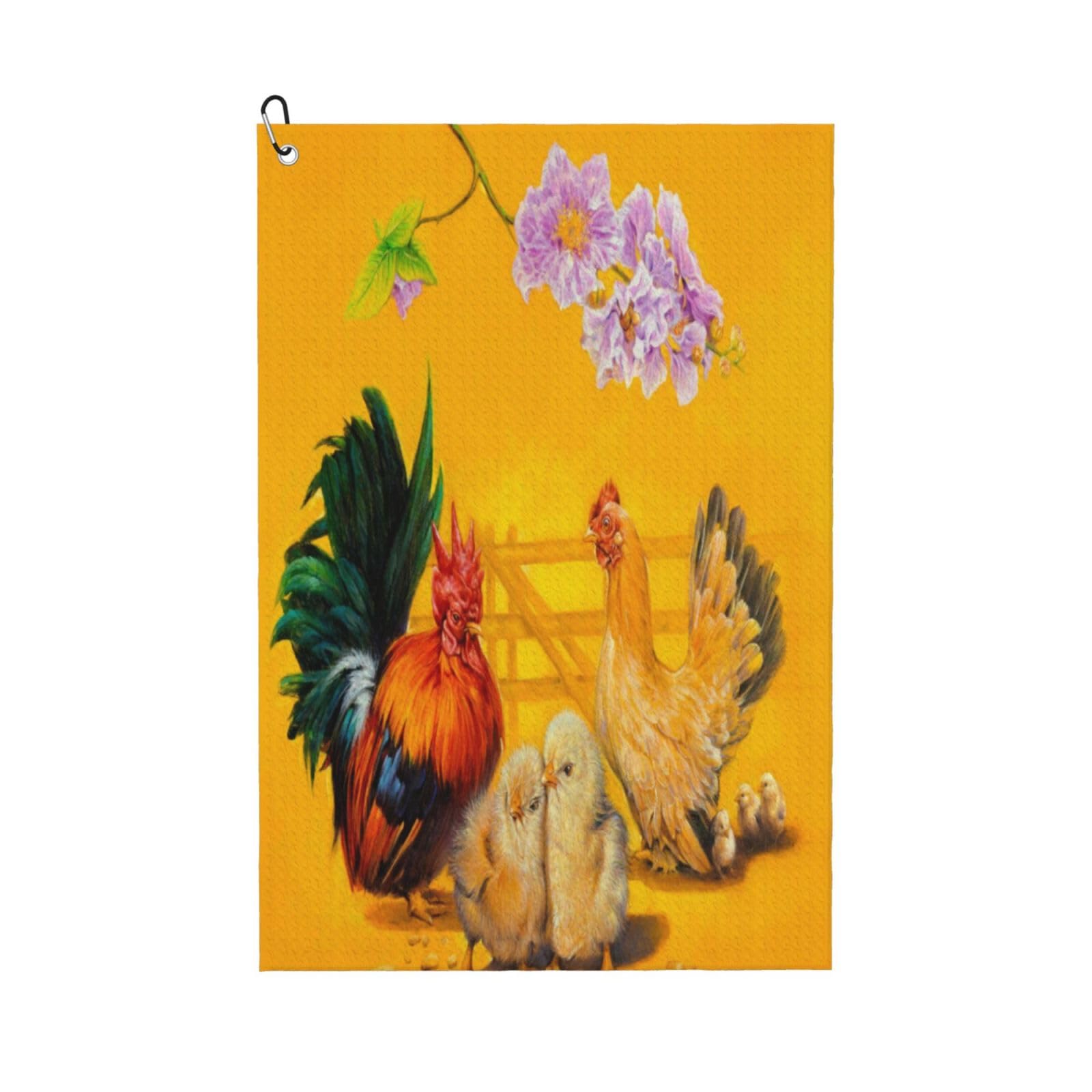 AOOEDM The Chicken Family Print Golf Towel with Carabiner Clip Absorbent Microfiber Golf Towel for Cleaning Golf Ball Club Putter Iron for Golf Bag Trolly Belt Loop 16" X 24"