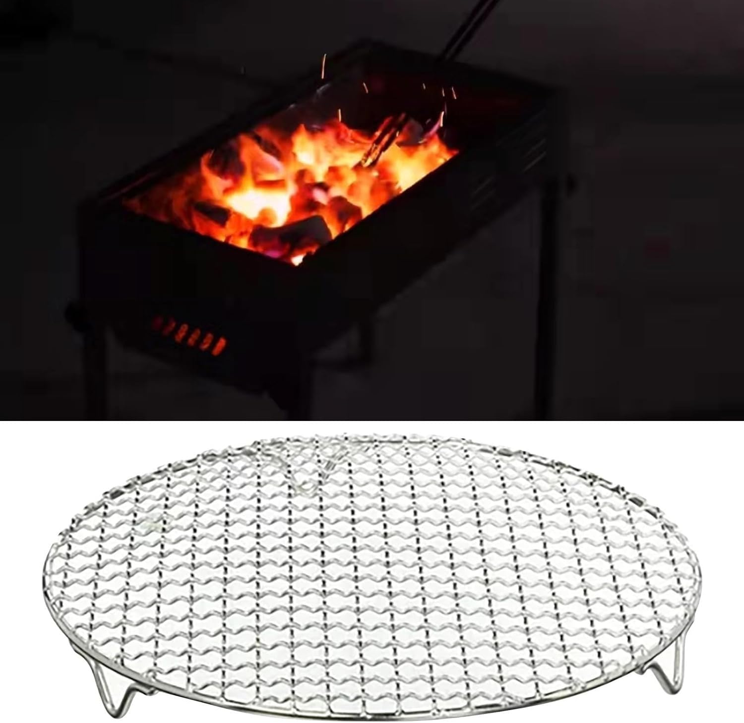 Runder BBQ-Grillrost, Kühl- und Kochrost, 13–50 cm, robuster Edelstahl-Drahtrost mit Füßen for Backen, Kochen, Grillen, passend for Heißluftfritteuse,Suppentopf,runde Kuchenform(42.5cm)