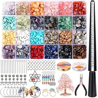 1500+ Pcs Crystals Beads 24 Colors Crystal Beads for Jewellery Making for Girls Natural Gemstone Chip Beads Bracelet Making Kit DIY Beads for Necklaces Bracelets Rings Jewellery Making for Beginners