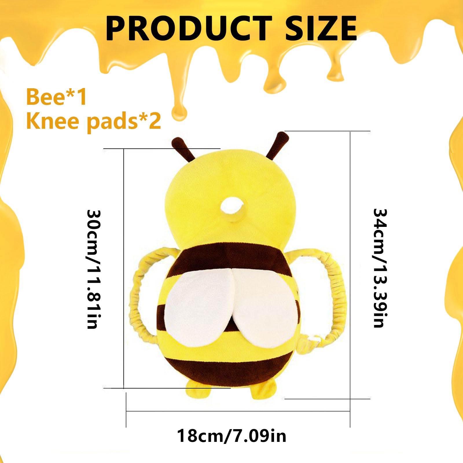 Coussin Anti Chute, Coussin Protection Tete With Genouillere Bebe, Protege Tete Chute, Crawling Aid, Honey Bee