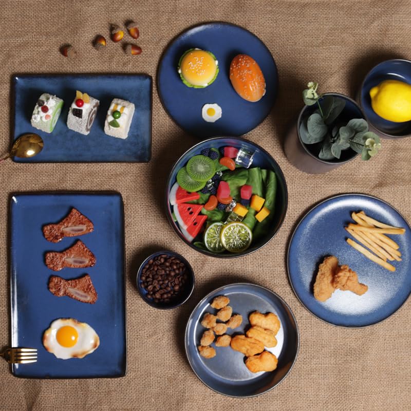Talerze Niebieska Ceramiczna Zastawa Stołowa Styl Nordycki Talerz Do Steków W Stylu Zachodnim Talerz Do Sushi Miska Na Ryż Miska Na Zupę Miska Na Sałatkę Miska Na Makaro,A-7PCS