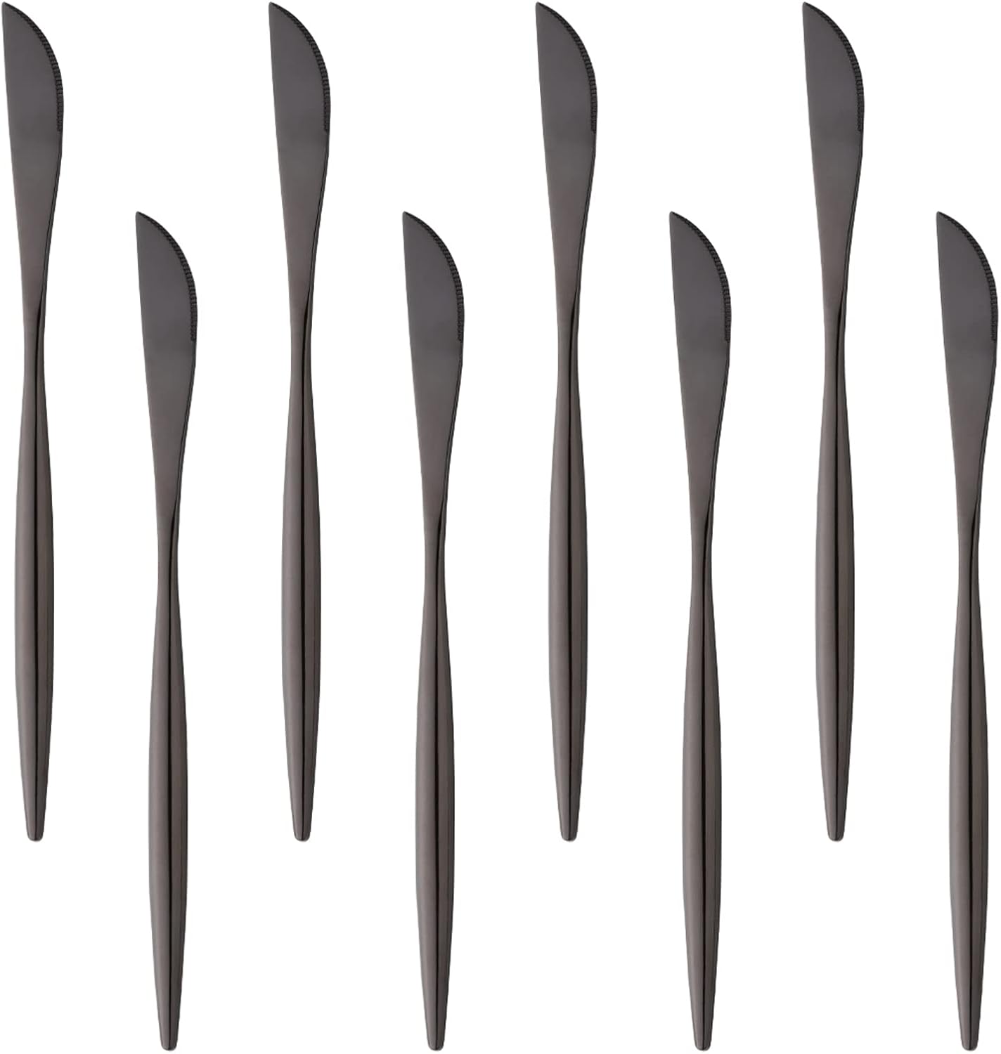 MINGYU 8-Piece Modern Heavy Steak Knives Set - 8.7-in Black Round Handle Stainless Steel Dinner Knives Titanium Knife Table Silverware Sets for Daily Use/Wedding/Party/Restaurant