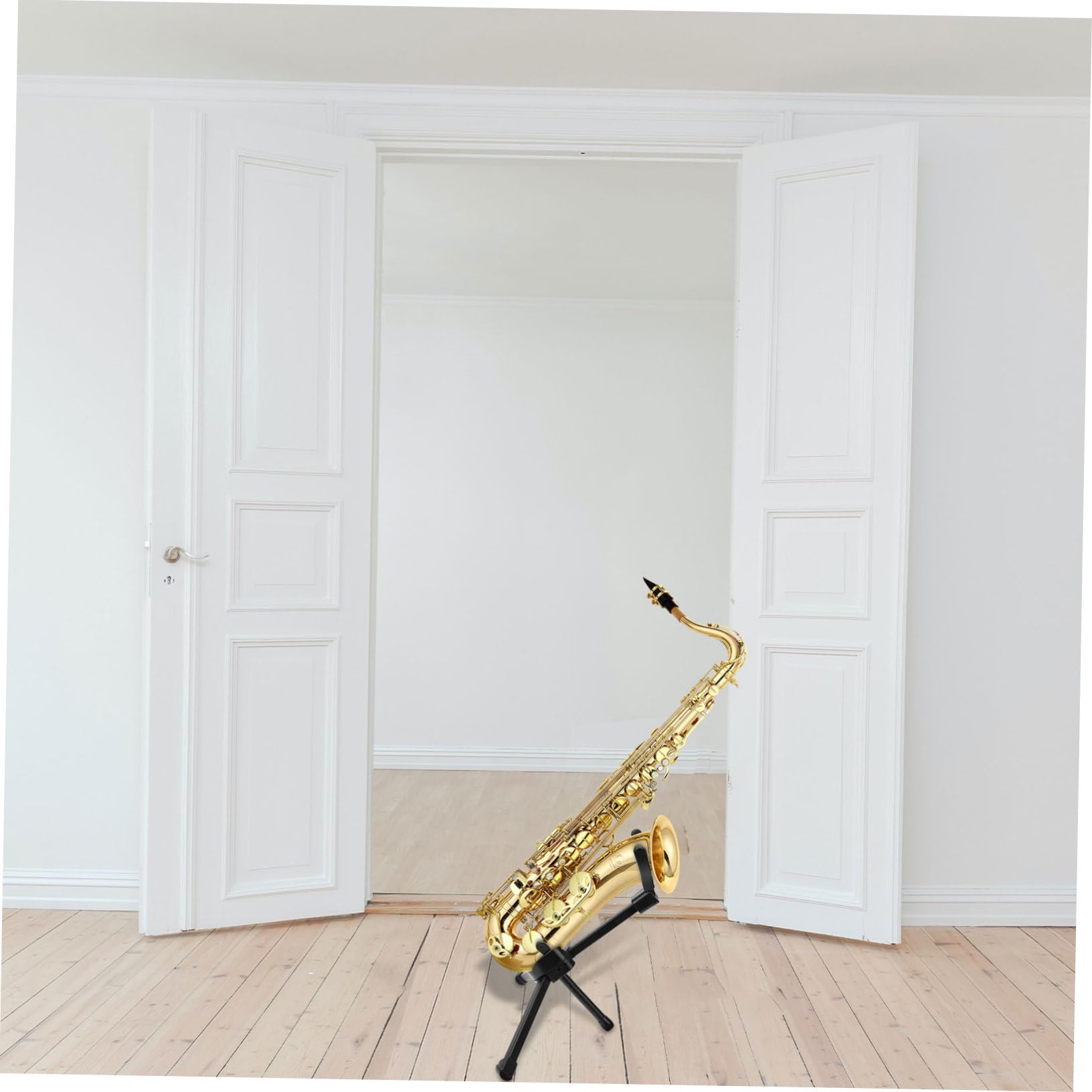 FRCOLOR Praktische und Tragbare Saxophonhalterung aus Metall und Abs mit Schwammpolsterung und Schwarzer Aufbewahrungstasche für Ausstellung und Musikunterricht