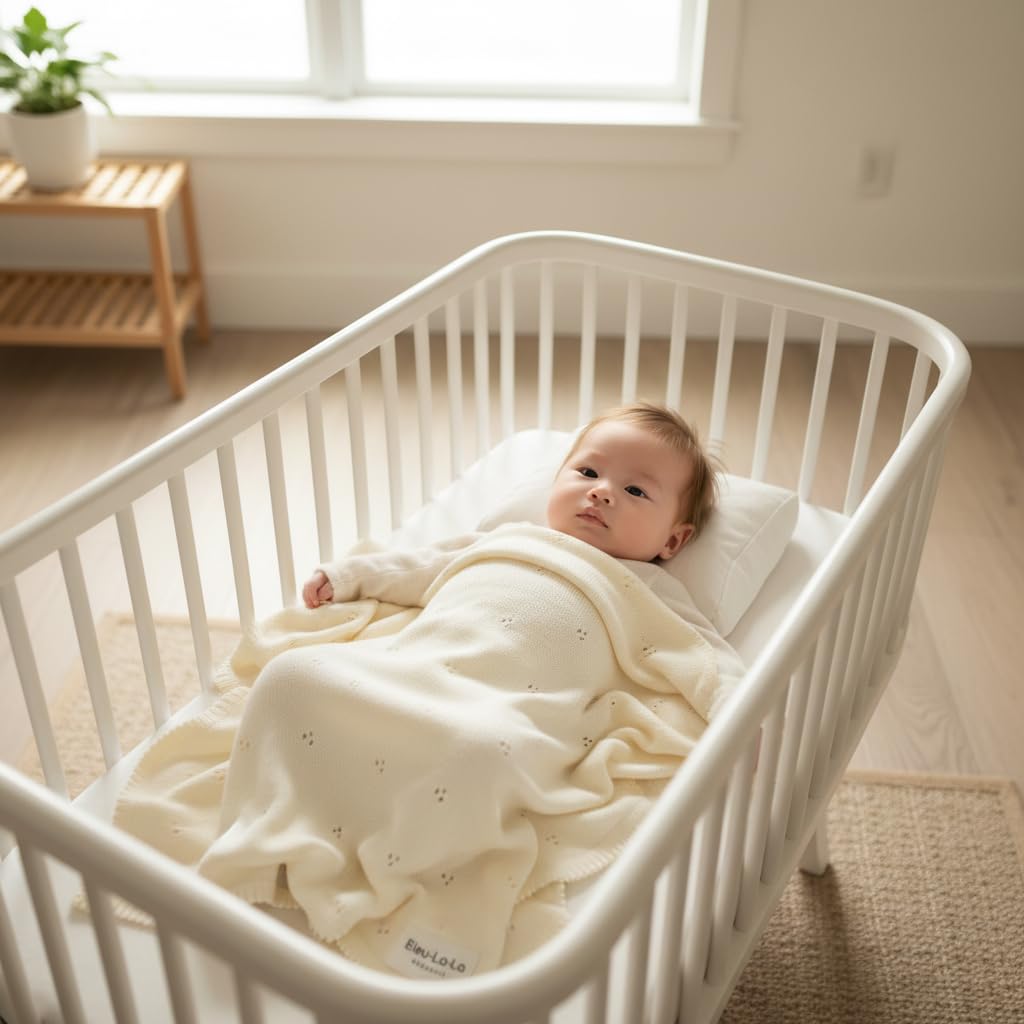 Couverture de Luxe pour Bébé en Pointelle 100% Coton Biologique – D'emmaillotage pour Filles et Garçons – Berceau pour Nouveau-Nés et Nourrissons (Crème de Beurre)
