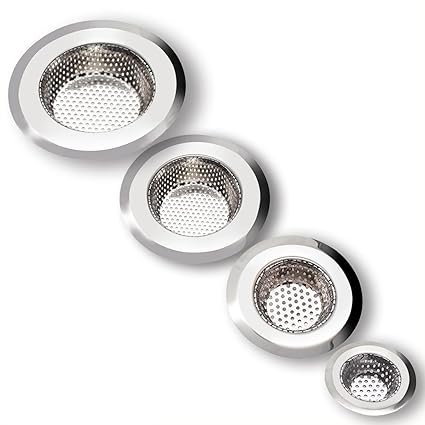 Drain Hair Catcher, 4 Pack, Shower Drain Cover for Bathtub, Kitchen Sink Strainer, Stainless Steel Bathroom Sink, Drain Stopper with Different Sizes from 2.1
