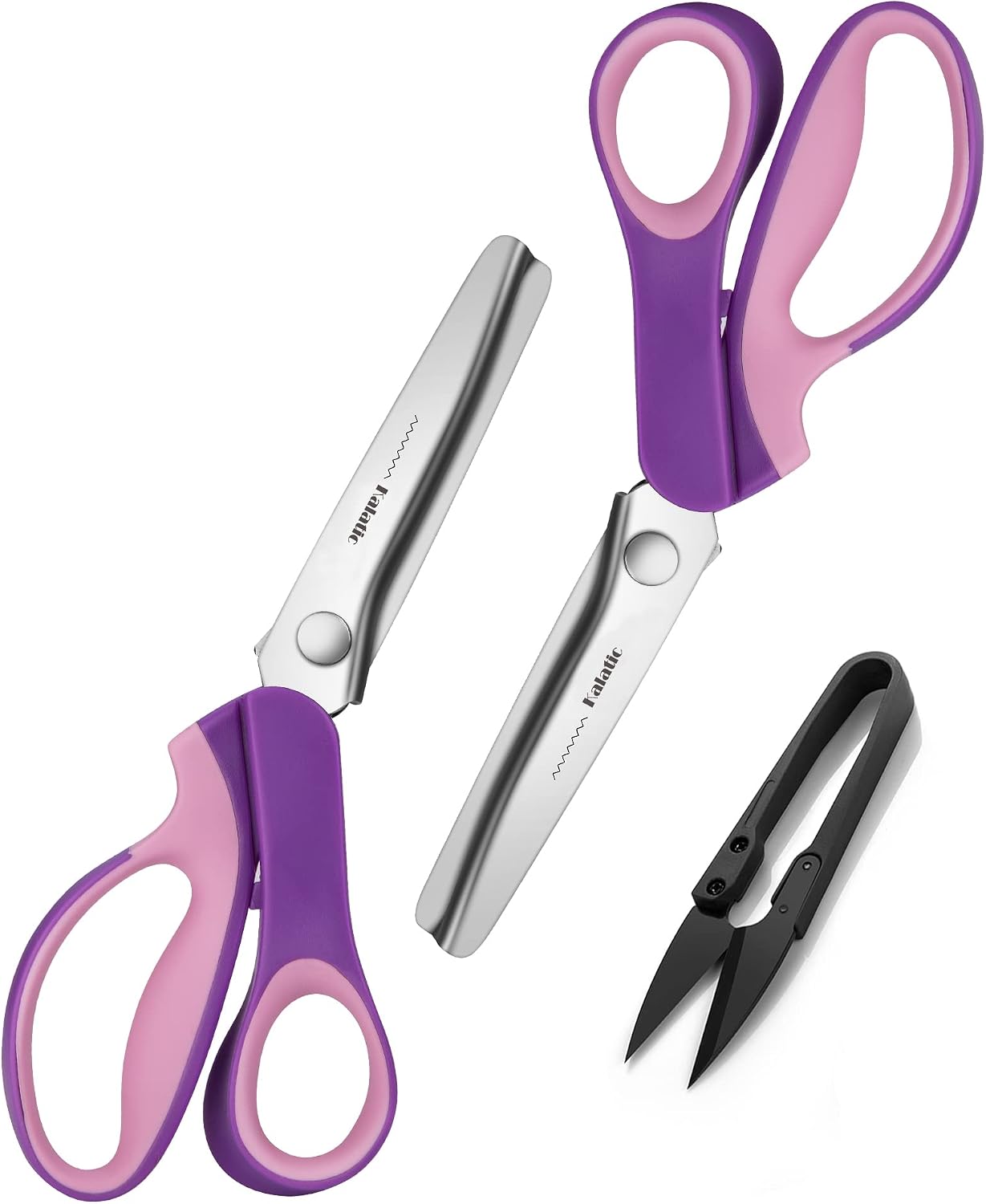 Pinking Shears Set (Pack of 2 PCS, Serrated & Scalloped edges) By Kalatic - Zig-zag Scissor for Fabric Leather & PPDer - Pinking Dressmaking Sewing Scissors KT-002-G