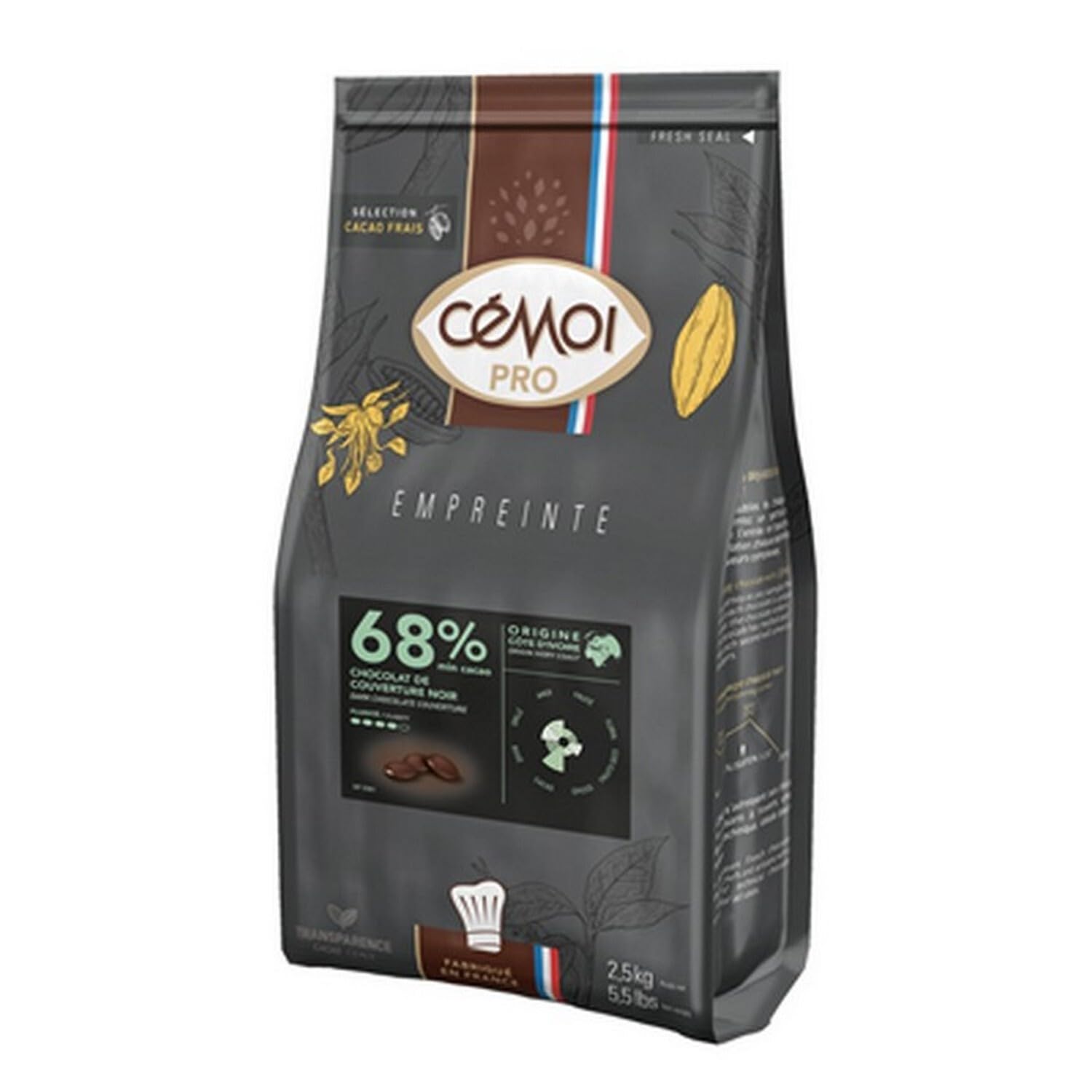 Cemoi Chocolat de couverture noir Côte d'ivoire 68% de cacao 2.5 kg