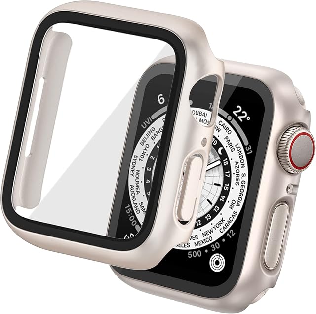 Tuocal 2 Pack Hard PC Case Compatible with iWatch 41mm Series 8 Series 7, Overall PC Case for Men Women Thin Glass Screen Overall Protective Cover for 41mm iWatch, Starlight