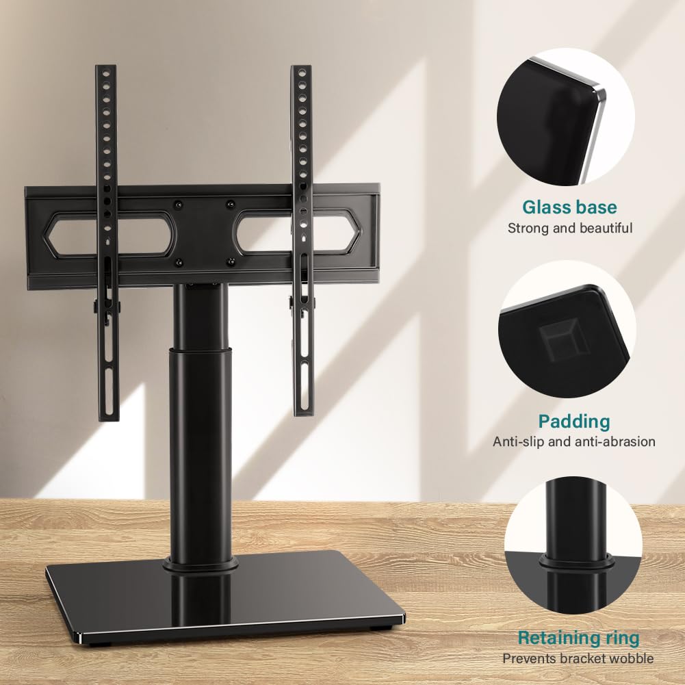 BFTOU Support TV Universel pour téléviseurs de 27 à 75 Pouces pivotant +/-35° réglable en Hauteur Base TV VESA Max 400 x 400 mm, Peut Supporter jusqu'à 35 kg, Noir