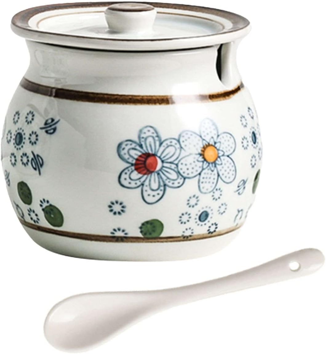 Sugar Bowl ,sugar pot, Sugar Bowl with Lid , Japanese Sugar Bowl with Lid, 7.8x7x9cm Storage Jar, Hand-Painted Porcelain Sugar Pot, Salt Pot, for Coffee Bar, Restaurant-Blue-7.8x7x9cm (Color : Blue, S