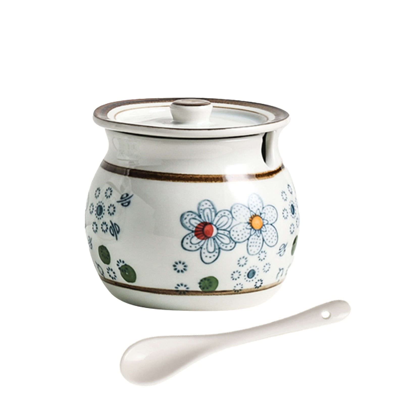 Pot en céramique, sucrier japonais avec couvercle, pot de rangement 7,8 x 7 x 9 cm, pot à sucre en porcelaine peint à la main, pot à sel, for café, restaurant-bleu-7,8 x 7 x 9 cm pots d'assaisonnement