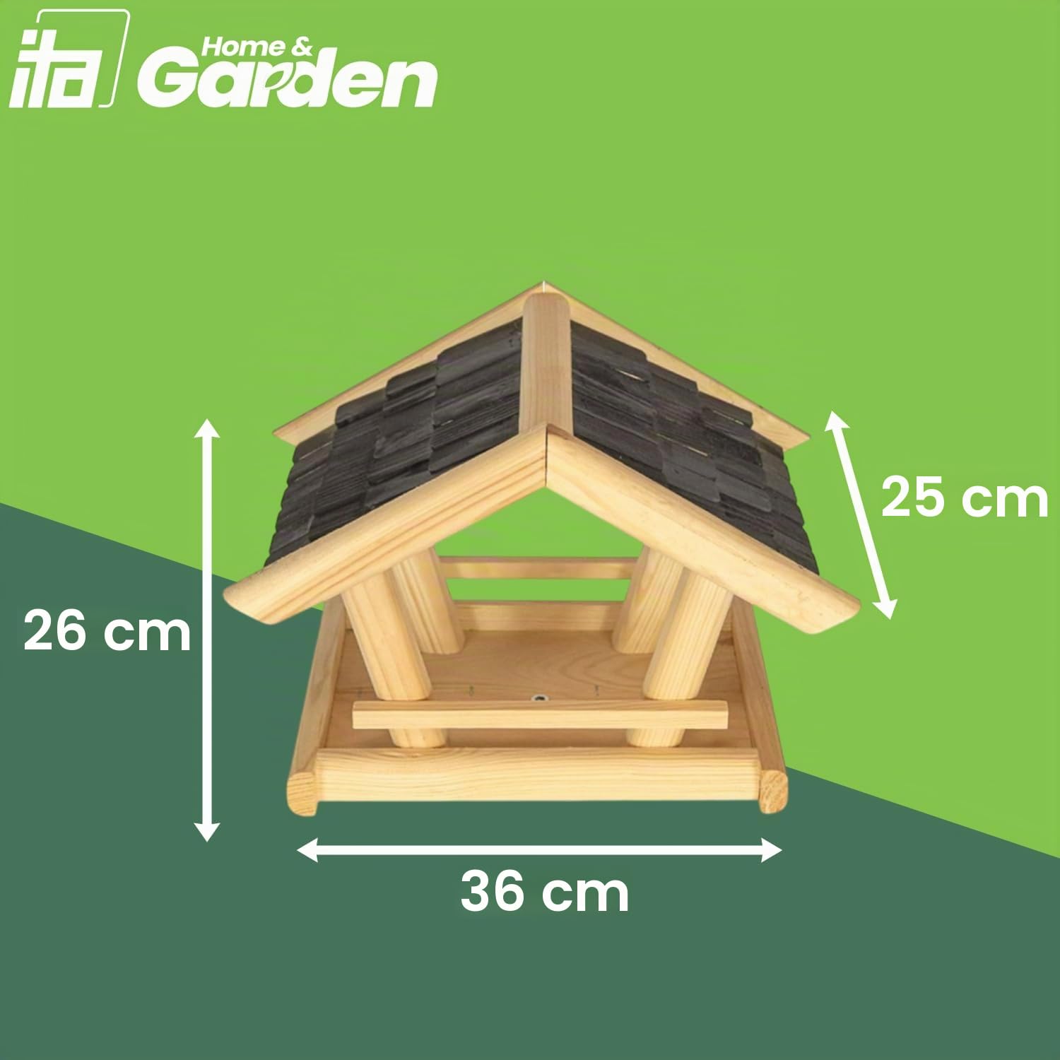 ITA Vogelfutterhaus Glück 36x25x26 cm aus Holz - Vogelhaus für Garten, Terrasse, Balkon - Vogelfutterspender für Wildvögel - Wetterfest, Stabil, Robust - Direkt vom Hersteller - EU Produkt