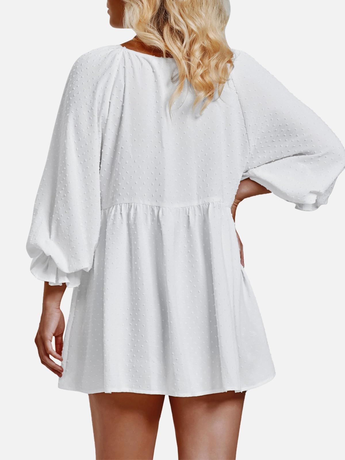 Damskie bluzki z długim rękawem szwajcarska kropka Babydoll luźny krój topy ciążowe jesienne koszule-tuniki szykowne topy na co dzień(White,XL)