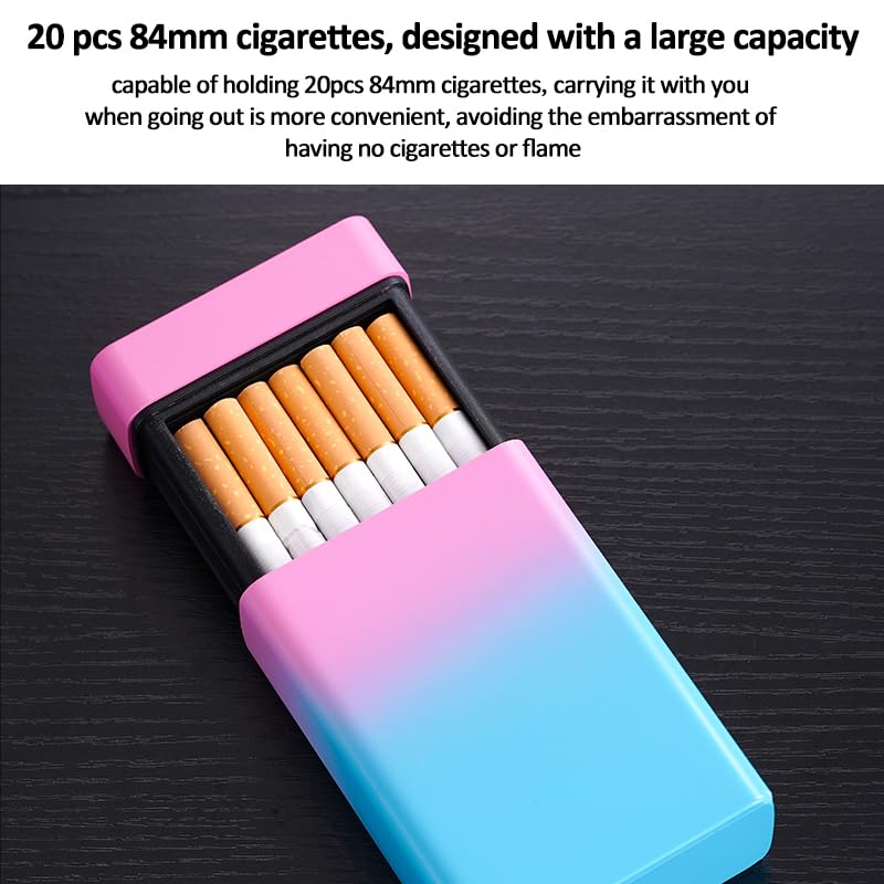 Cigarette Case with Dual Arc Lighter 20pcs 84mm Regular/King Size Cigarettes Box Built-in USB Electric Rechargeable Flameless Windproof Lighter Magic Cigarette Box (Black-White)