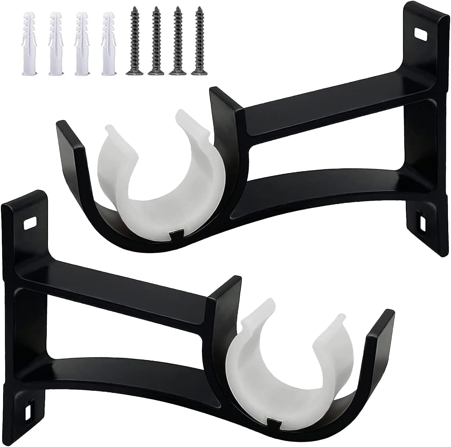 2pcs Adjustable Curtain Pole Holder Brackets - Durable Plastic 20mm for Wooden & Standard Rods - Secure & Versatile Mounting Solution