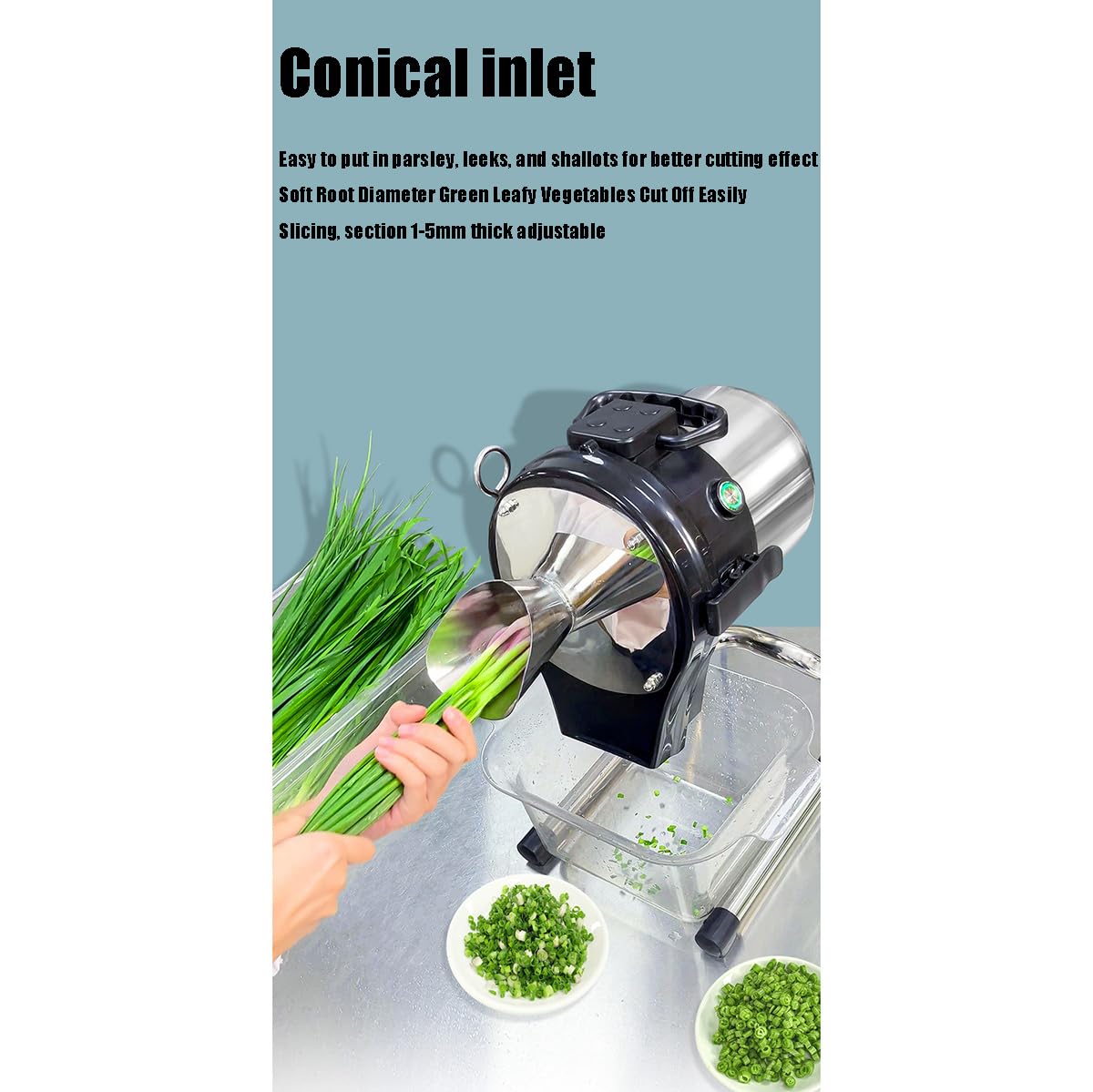 Procesador eléctrico de alimentos, cortador de verduras automático multifuncional, cortador eficiente de 110 W con grosor ajustable de 1 a 5 mm, alta velocidad 6000 RPM para preparación rápida de