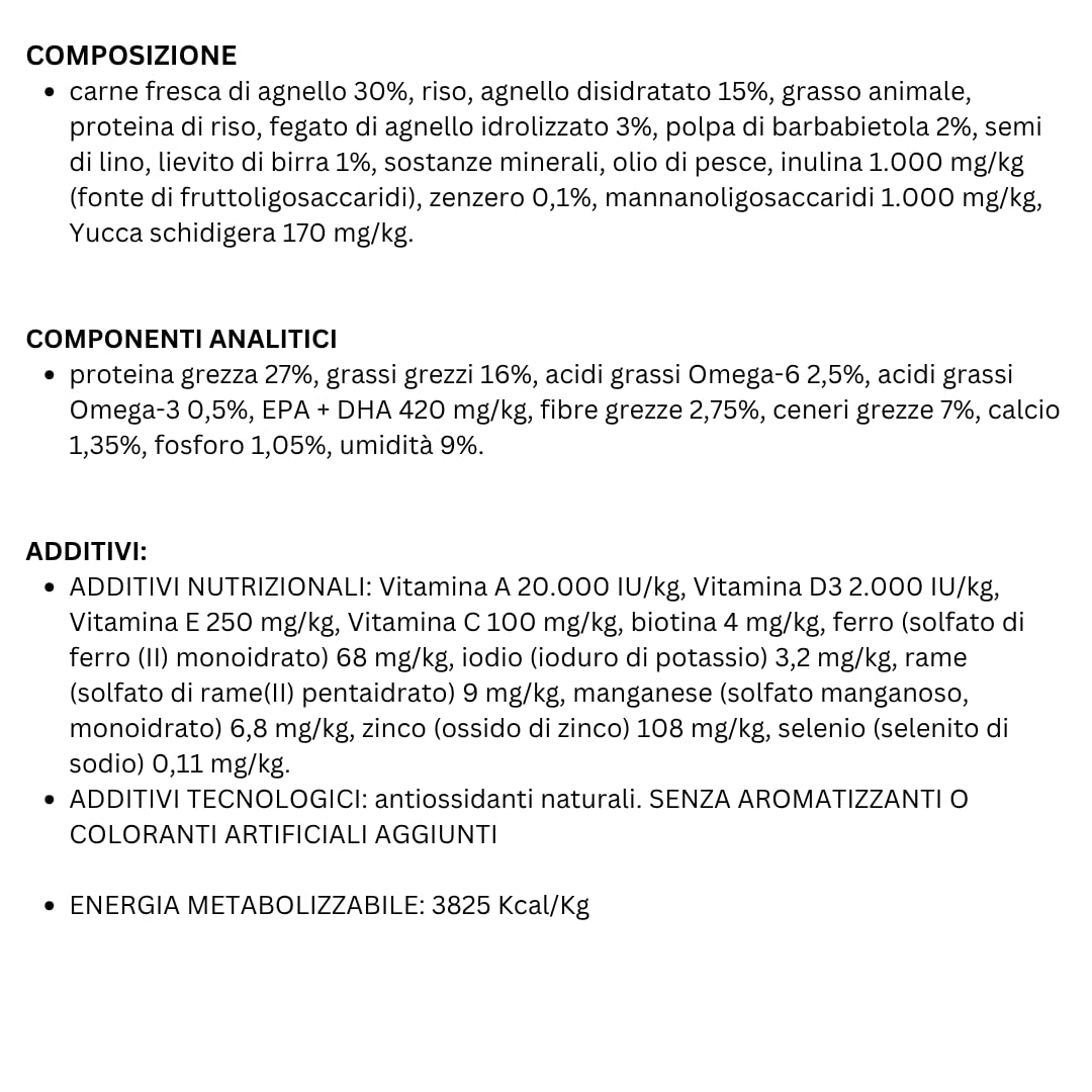 OASY Cane ONE ANIMAL PROTEIN • Adult Medium/Large Agnello | alimento secco completo per cani adulti di taglia media e grande, monoproteico, 1 confezione da 10kg.