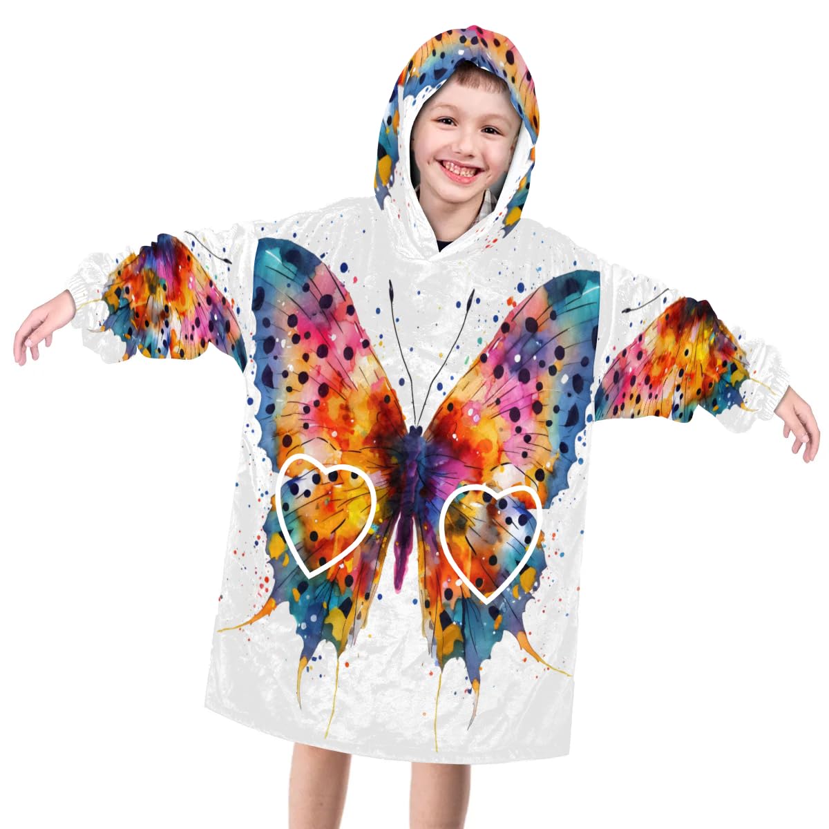 Wearable Blanket Hoodie for Kids, Delicate butterfly Fleece Sweatshirt Blanket Oversized Blanket Sweatshirt with Pocket Flannel Warm Hooded Blanket 6-10 Year Old Girl Boy Gift, One Size