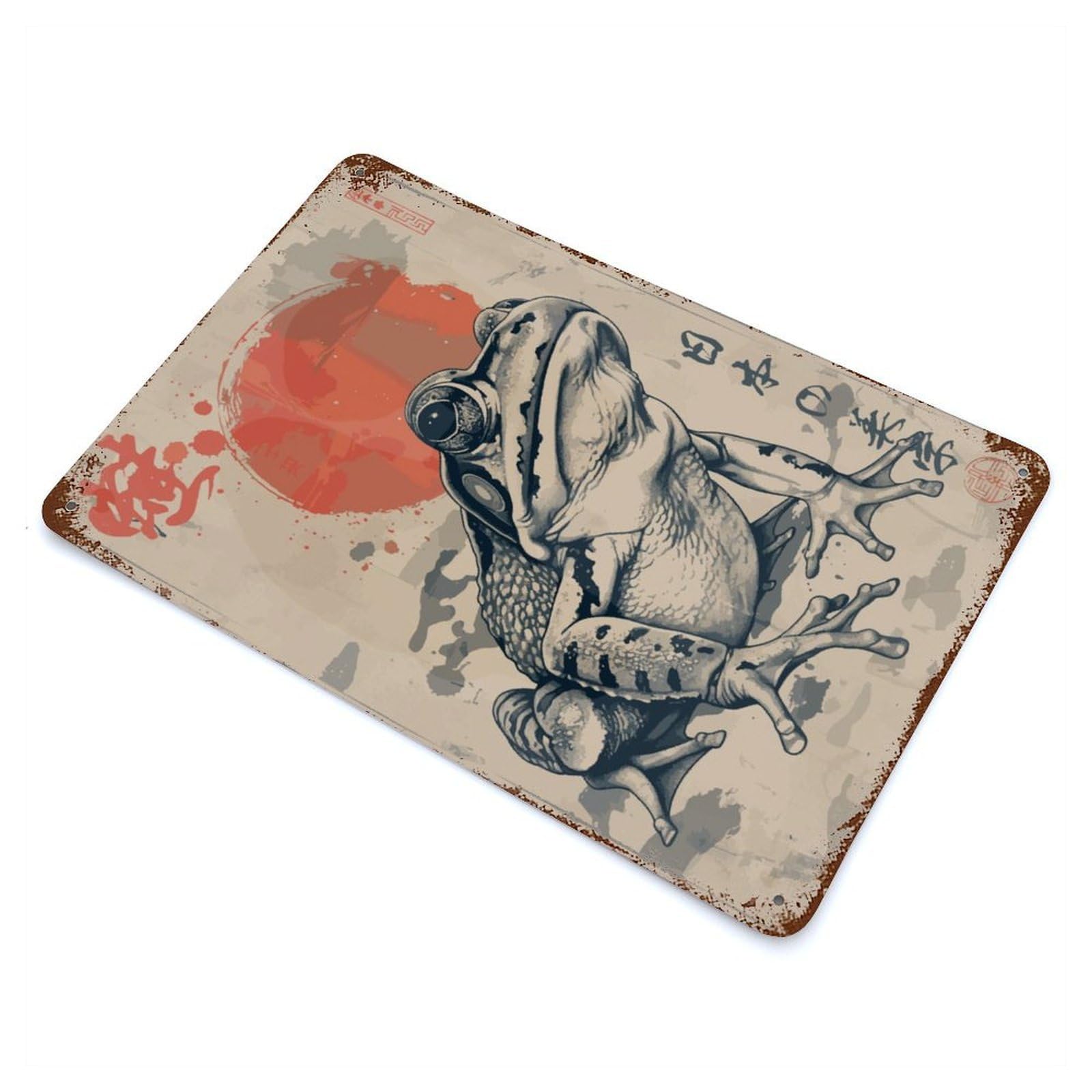 Garage Style Japanese Cottagecore Frog Vintage Rust Metal Sign 11.8"x7.9", Retro Wall Decor for Bar And Workshop
