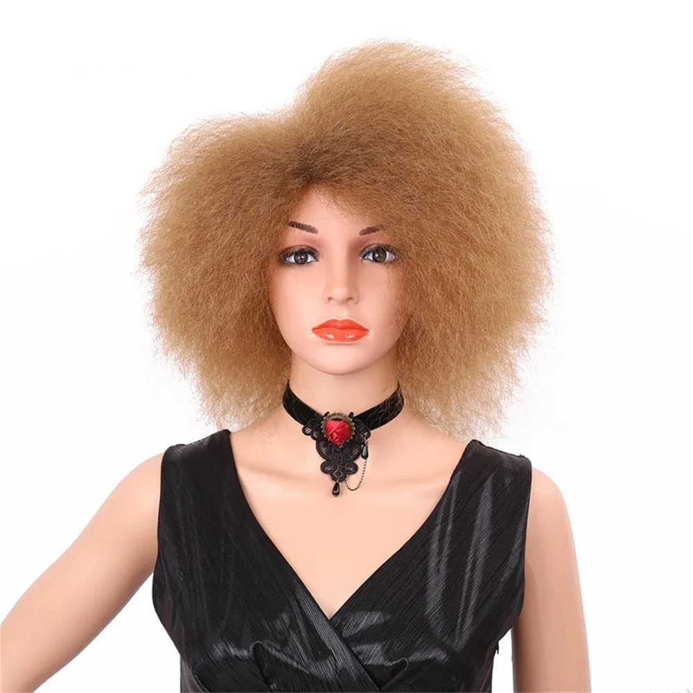 Peruki afro dla kobiet, syntetyczne peruki odporne na wysokie temperatury, 15 cm, naturalny wygląd, puszyste, gęstość 130. (Brown)