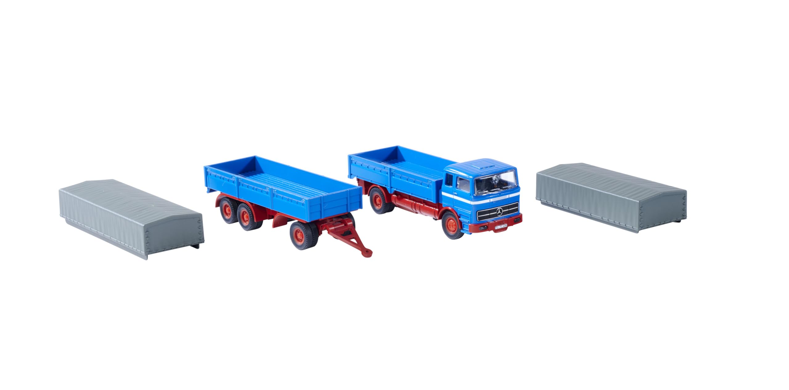 Carson 1:87 MB 1620 plandeka z przyczepą, 100% RTR niebieska, model gotowy do jazdy, samochód RC, model RC, pojazd diorama, zdalnie sterowana ciężarówka, zdalnie sterowana ciężarówka