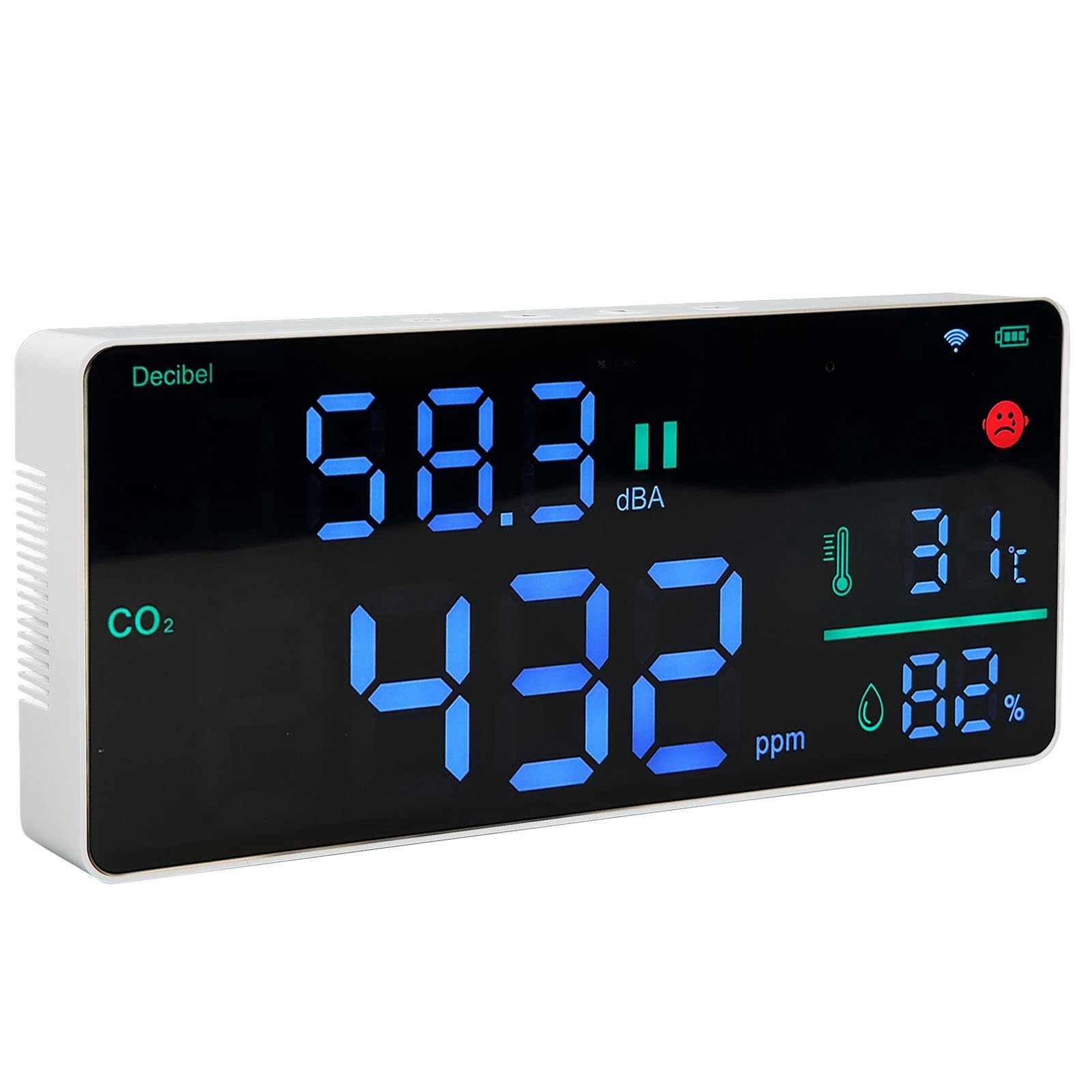 Gonetre Monitor de CO2 con Sonómetro, Probador de Calidad del Aire Interior 4 en 1 con Pantalla LED de 11 Pulgadas | Sensor NDIR, Batería de 2000 MAh, Control de Aplicación WiFi, Rango de DB, Ideal para Dormitorio u Oficina