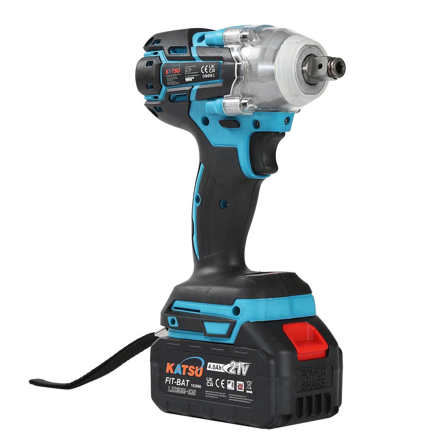 KATSU FIT-BAT 21V Clé à Chocs sans Fil Brushless avec 4.0Ah Batterie, 1/2" 400Nm Clé à Chocs Électrique Cordless, avec 2 Adaptateurs, 0-3500IPM 102488
