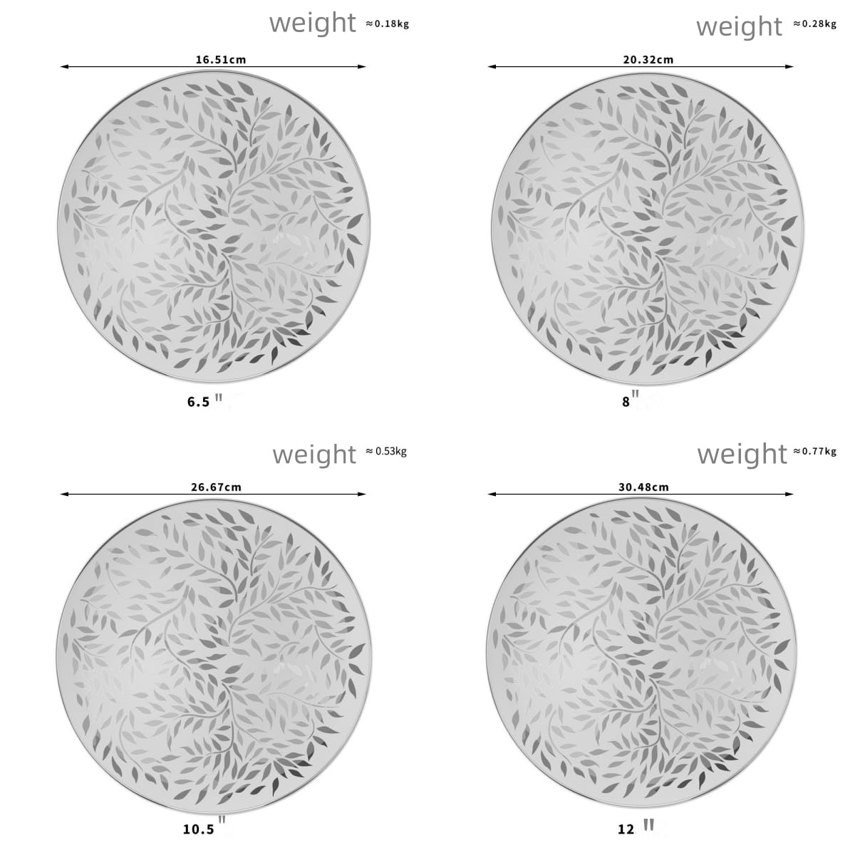Zestaw zastawy stołowej ze srebrnymi liśćmi, 20 cm, pozłacany, można myć w zmywarce i używać w kuchence mikrofalowej, biały (srebrny)