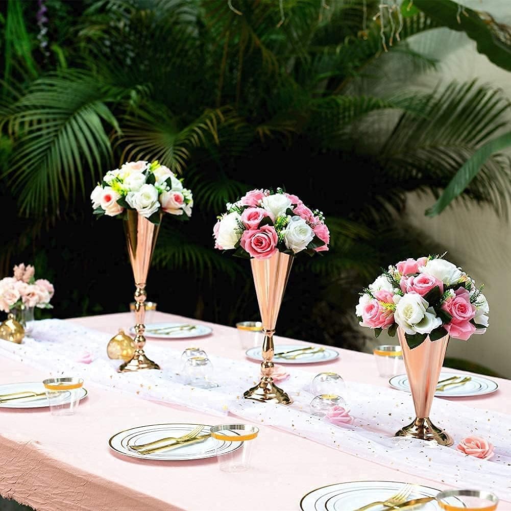 Sziqiqi Trumpet Floral Centerpiece Riser Stand for Wedding Reception Centerpieces Party Event Anniversary Birthday Decoration Flower Arrangement Pack of 2, Gold 14in