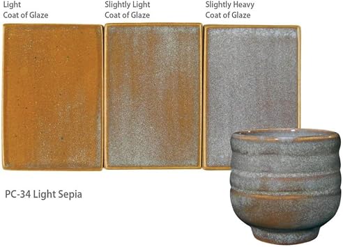 AMACO Potter's Choice Glaze, 16 oz. (473 mL), PC-34 Light Sepia | Layerable Mid-High Fire Cone 5-6 (PC) Liquid Ceramic Pottery Glaze for Bisque, Pint, Gray, #35435W