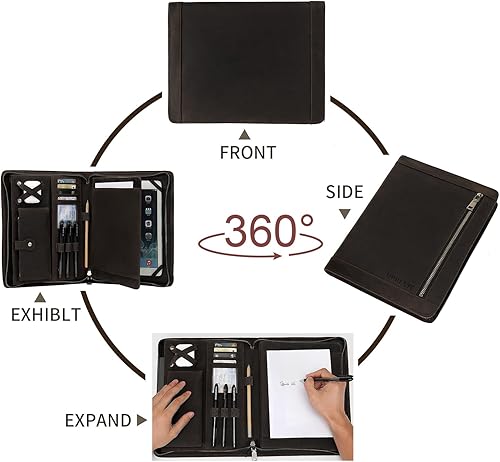 Miniatura 5 de UPRESYE Organizador de padfolio con cremallera, carpeta vintage de cuero de grano completo para hombres y mujeres, funda de cuero para iPad de 11