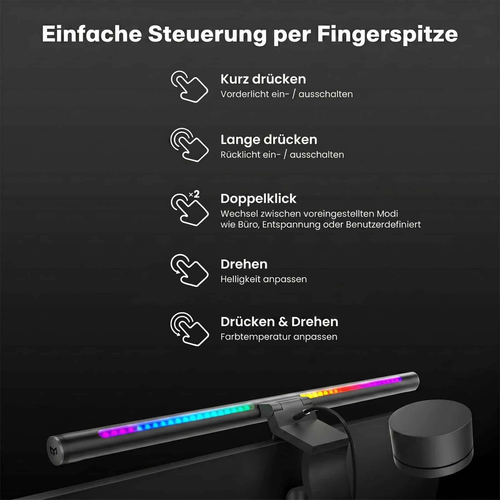 Yeelight Monitor Light Bar RGB, 350LM Blendschutz Monitorlampe, Stufenlos Dimmbar, USB Bildschirmlampe, Pro Screenbar für Home Office & Gaming
