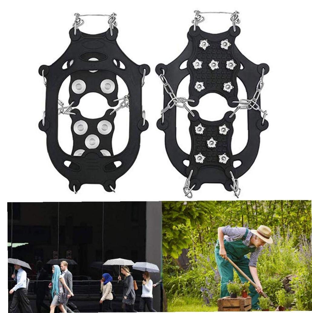 Steigeisen Eisklampen Traktion Anti-Rutsch-Schuhe Griffe Schuhe Cover Ice Spikes Wanderschuhe Steigeisen mit 12 Zähnen Schwarz XL 1 Paar
