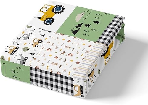 Miniatura 5 de Juego de funda de edredón con diseño de dibujos animados para niños, diseño de camión y tractor, color negro, blanco, verde, rayas, funda de edredón