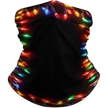 Colorful Christmas Lights on Black Neck Gaiter Face Mask Face Cover Balaclava Bandana Headwear for Men Women