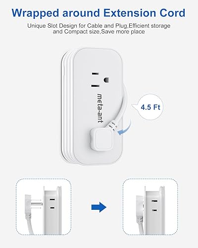 Miniatura 3 de Regleta de alimentación de viaje con 4 tomas de corriente, cable de extensión de enchufe plano con 3 puertos USB, extensor de salida de 2 lados,