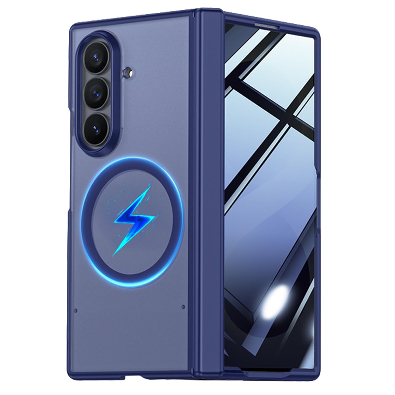 MFAOSHI Magnetic Case for Samsung Galaxy Z Fold 8 Ultra, Anti Peeping Screen Hinge Protection Case Frosted Translucent Phone Cover,Blue,Fold 8 Ultra