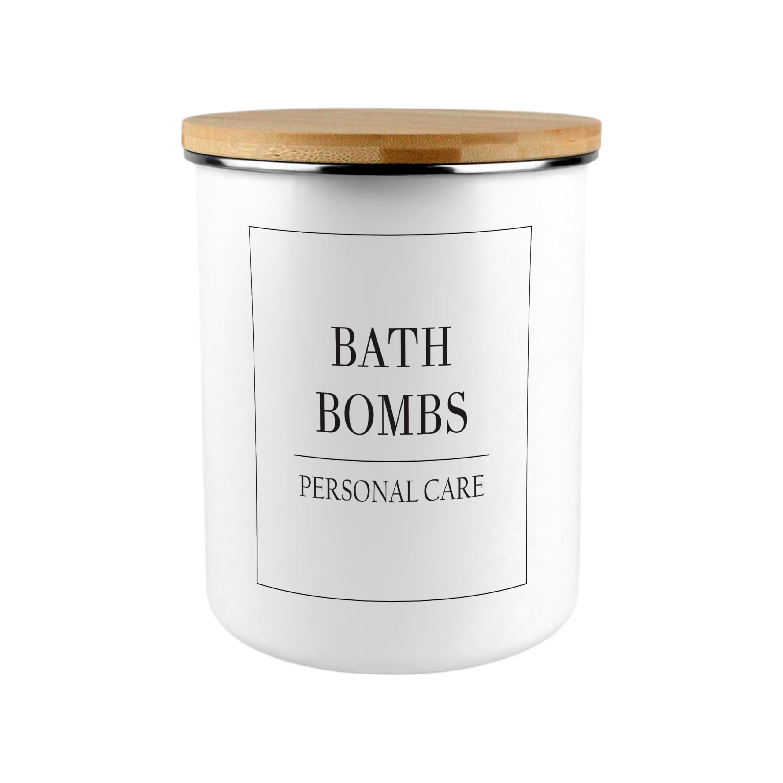 Purely Home White Minimalistic Bath Bombs Storage Canister - Extra Large Enamel Monochrome Bathroom Accessories Container Jar