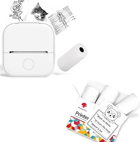 Phomemo T02 - Juego de impresora con 3 rollos de impresora sin tinta de papel, mini impresora de calcomanías para impresora Bluetooth térmica de