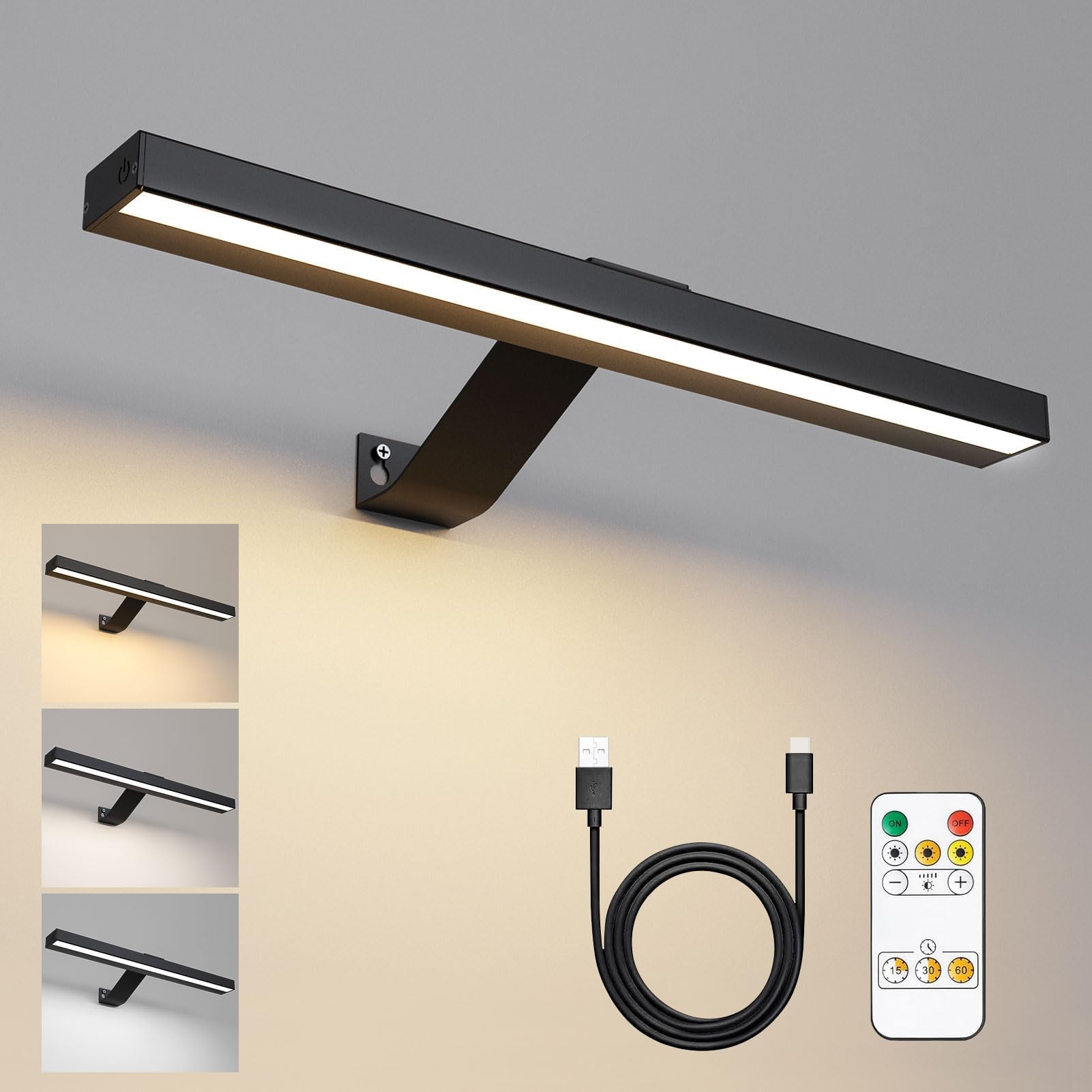 Harper Living Black Rechargeable Picture Light 5000Mah Battery Operated Wall Lights With Remote, Magnetic Wireless Picture Lights Dimmable & Color Temps, Display Lamp For Dartboard Frame Gallery Size 3
