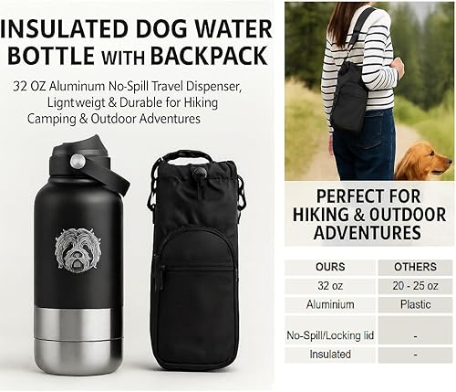 Miniatura 10 de Botella de agua portátil para perros  Dispensador de viaje de acero inoxidable de 32 onzas sin derrames con cuenco integrado, comedor aislado para