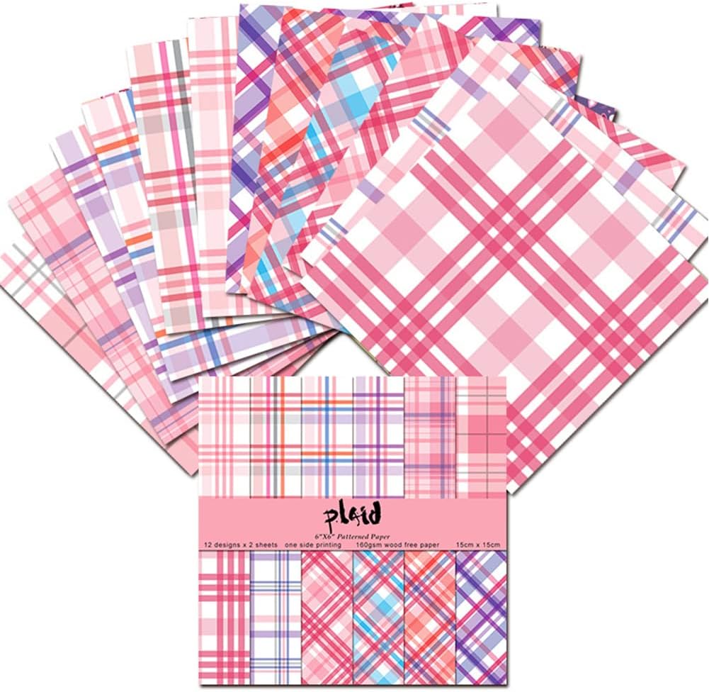 24 Sheets 6"X6" Plaid Decorative Craft Paper Pad,12 Designs