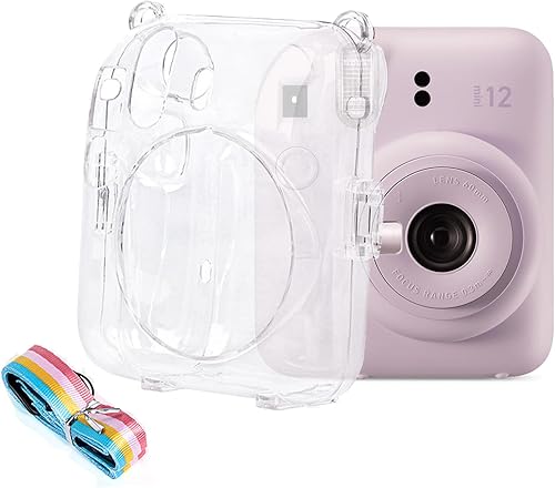 Mini12 - Funda transparente para Fujifilm Instax Mini 12, protección de la cámara con correa de hombro ajustable extraíble, accesorios