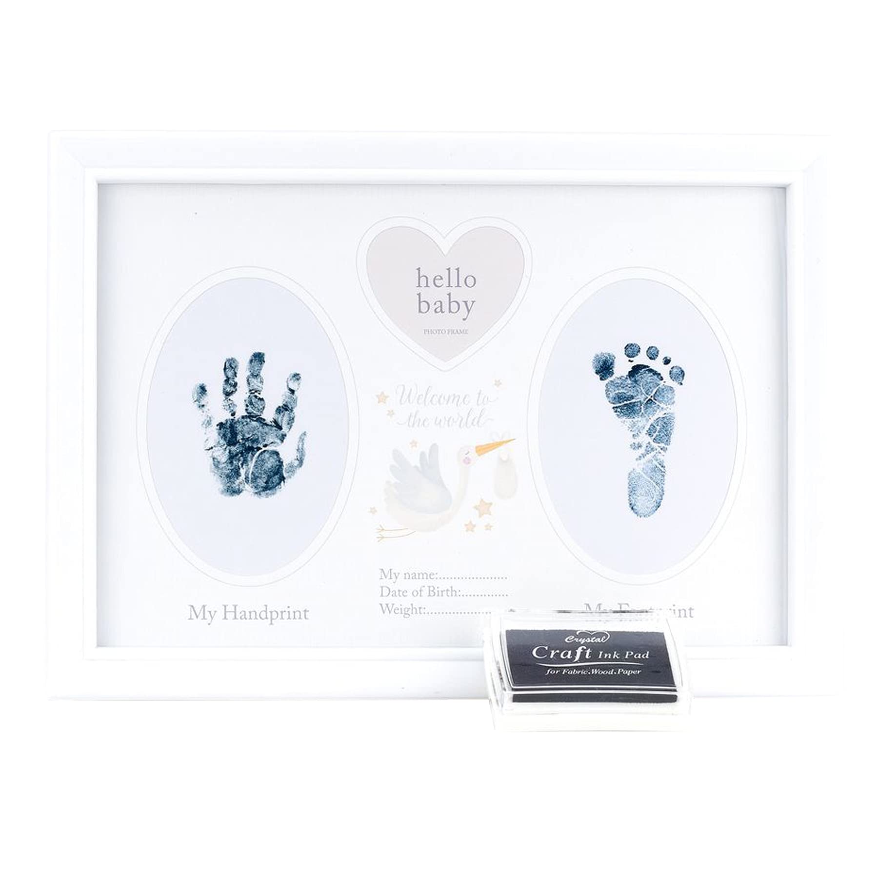 Widdop And Co White Baby Hand / Footprint Photo Frame Keepsake With Ink Pad - Stork
