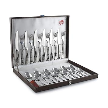 Shapes Gracia Stainless Steel Stylish Cutlery Set of Spoons, Forks & Knives with Box, Set of 24 Pcs. (Contains: 6 Dinner Spoons, 6 Dinner Forks, 6 Dinner Knives & 6 Tea Spoons with Box)