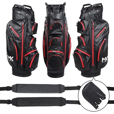 MK GolfBag Tour Pro Trolleybag 14 Fächer Golftasche Rot wasserdicht Bag Golf und 12 Golfbälle gratis Paket (Grün) Cover